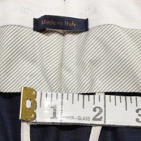 Zanella NWT Stretch Dress Pants Size 36 US Curtis In Subtle Blue Plaid 100% Wool